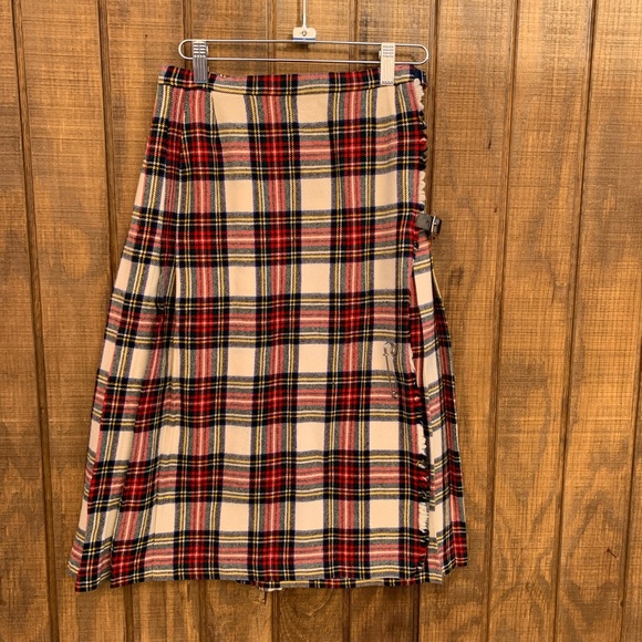 Vintage Scotland Wool Plaid Pleated Skirt - Picture 1 of 11